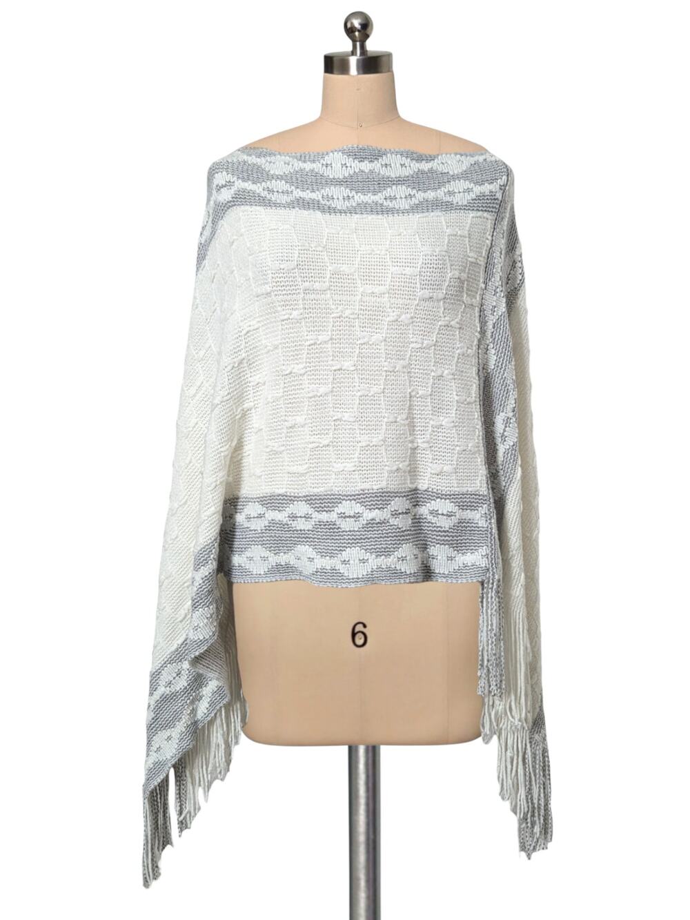Vintage 70's Woven Grey & White Knit Poncho Top OS s/m